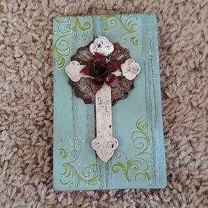 Wood and metal hanging cross plaque
